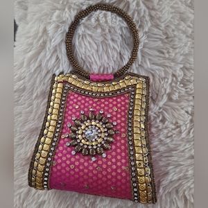 Vintage Beaded Linen Purse